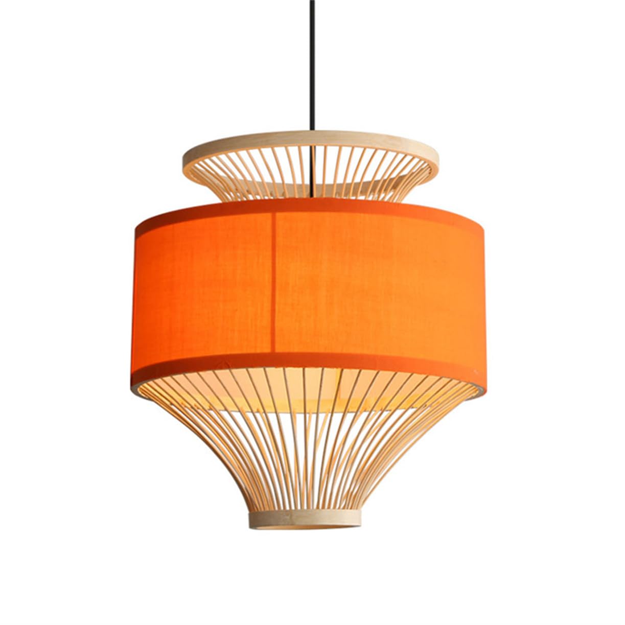 CSSYKV Blue Pendant Light Shade with Fabric Lampshade Curved Bamboo Wicker Lantern Natural Unique Handmade Home Fixtures for Dining Room Hanging Light for Farmhouse Home Bedroom Living Room