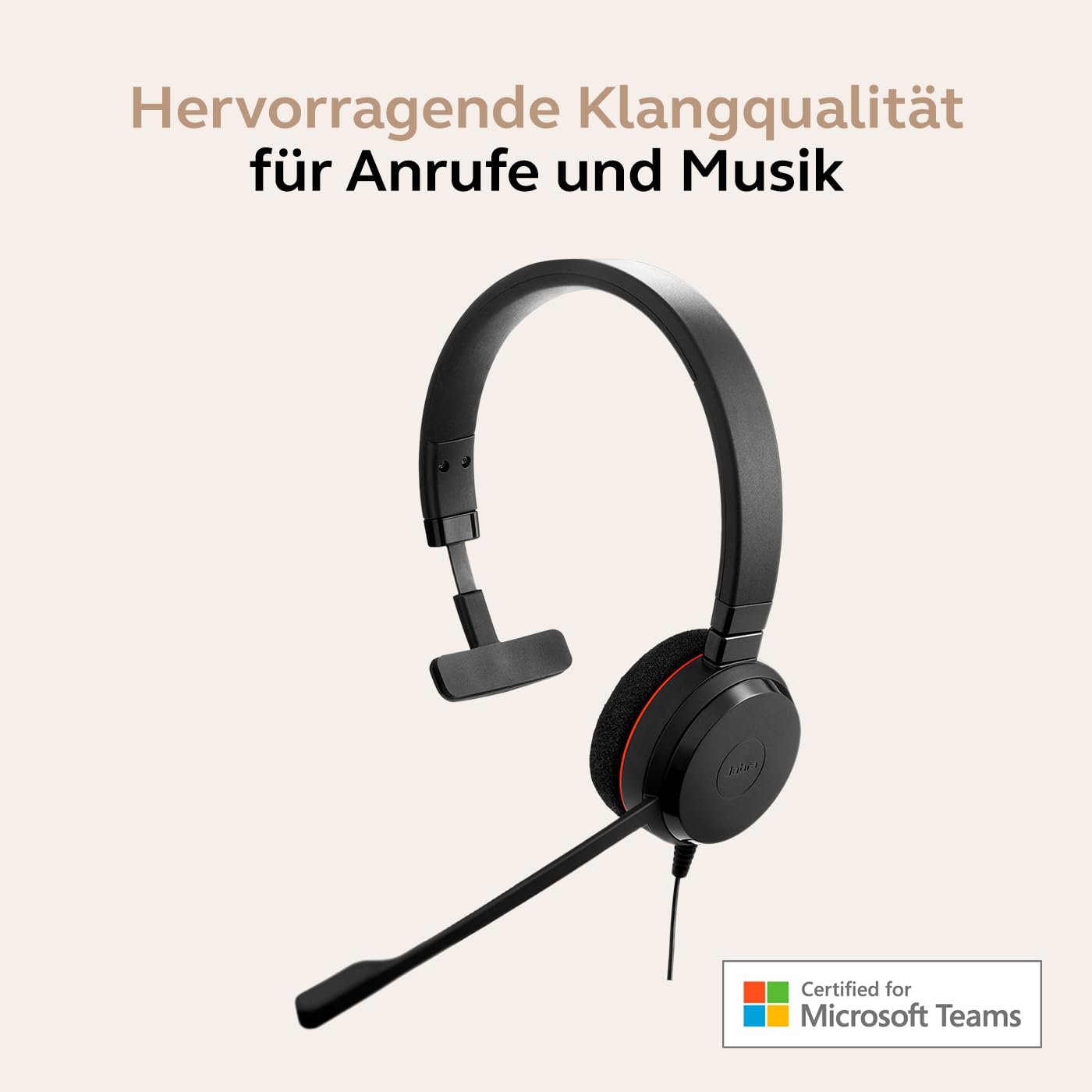 Jabra Evolve 20 Mono Headset - Microsoft Zertifizierte Kopfhörer für VoIP Softphone mit passiver Geräuschunterdrückung - USB-C/A - Schwarz
