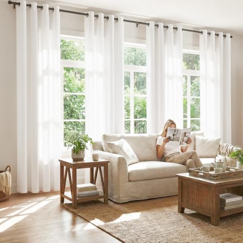 Image of jinchan Linen Curtains 96 Inch Light Filtering Grommet 2 Panels White