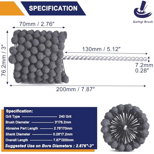 Image of Garhgi 3 Inch (76.2mm) Cylinder Hone Tool Brush with 240 Grit SC Balls | For Hydraulics Automotive Motorcycle Engine Brake Rotors Piston Rings Cam Bearings Crosshatching Deglazing Deburring