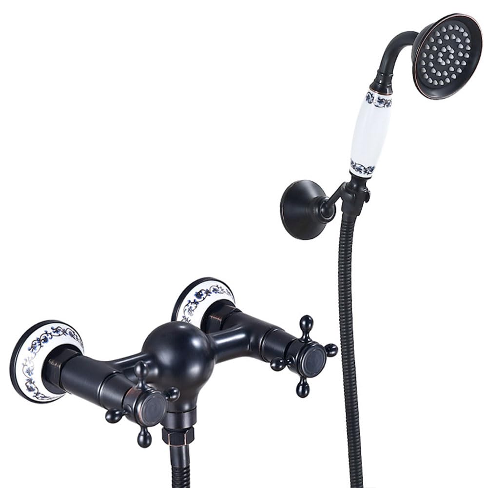 Robinet laiton antique à double poignée avec kit douchette complet baignoire