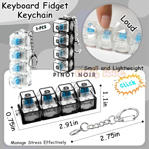 Image of wall love Keyboard Fidget Keychain with Four Mechanical Style Keys and Metal Chain
