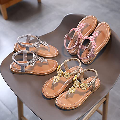 Kids Sandals Flip Baby Sandals Crystal Toddler Girls Infant Bling Kids Floral Flop Shoes Girl's Shoes (Gold, 12.5 Little Kid)3