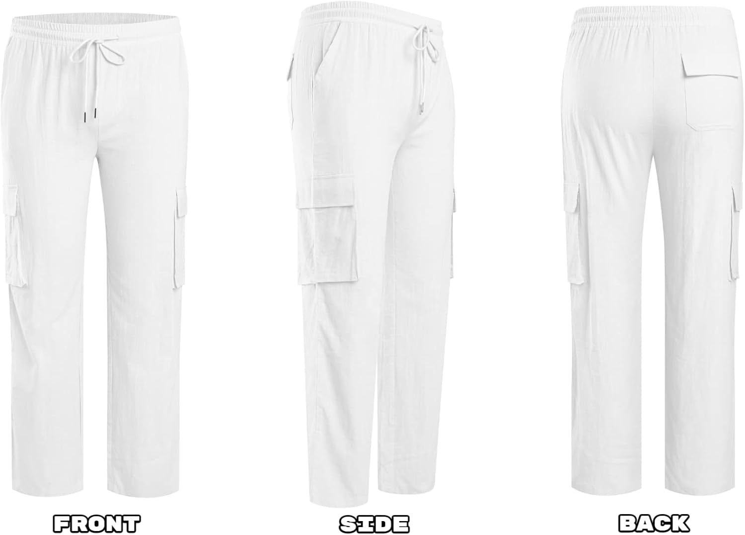 PASLTER Mens Linen Cargo Pants Lightweight Elastic Waist Drawstring Casual Loose Summer Beach Yoga Pants with Pockets - Image 4
