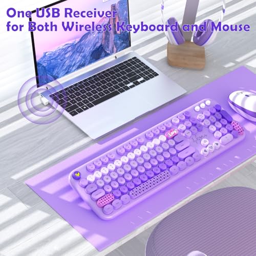 Image of MOFII Keyboard and Mouse Wireless, 104 Keys Lovely Cute Colorful Typewriter