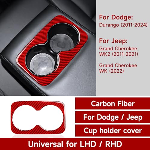 Image of Cup Holder Cover Decals for 2011-2024 Dodge Durango / 2011-2021 Jeep Grand Cherokee WK2 Accessories Carbon Fiber Stickers, Red