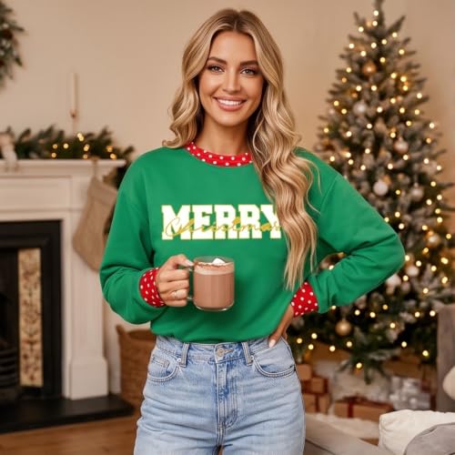 Christmas Sweatshirt for Women Crew Neck Lounge Polka Dot Sweatshirt - image 3