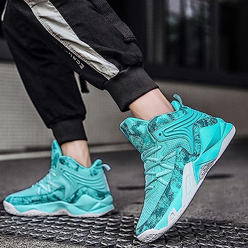 DHAEY Men's Basketball Shoes Outdoor High Top Basketball Sneakers with Arch Support Lightweight Fashion Basketball Shoes for Boys (Color : Light Green, Size : 11.5 Women/10 Men)4