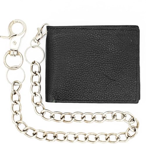 J T C JUZAR TAPAL COLLECTION Genuine Leather Bifold Wallet for Men RFID Blocking, ID Window, Card Slots, 20" Biker Chain (J520BF, Black)4