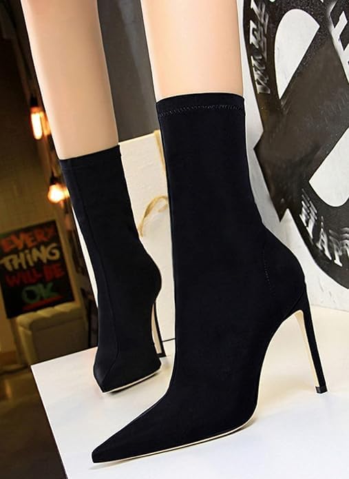 Women’s Pointed Toe Stiletto High Heel Ankle Booties Fashion Stiletto Sock Pointed Toe High Heel Stretch Ankle Boots