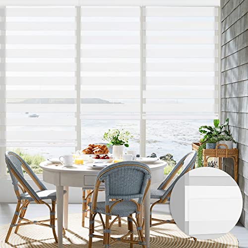 Image of Changshade Custom Size Zebra Blinds Cordless Indoor Window Shades Privacy Dual Layer for Living Room, Bedroom, Bathroom, Kitchen, Nursery, Inside Outside Mount Easy Install, Light Filtering, White
