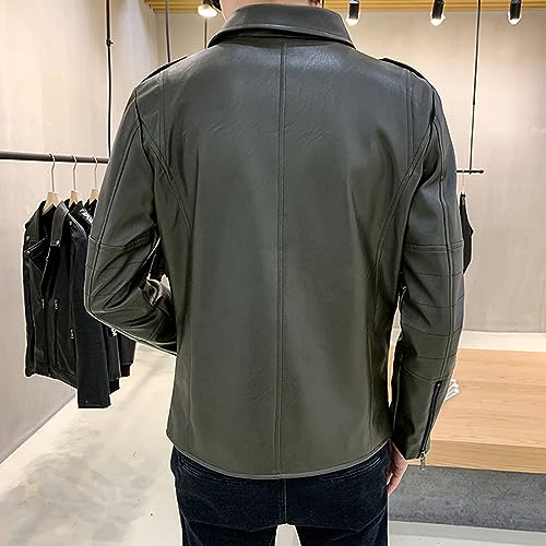 Chaqueta de cuero para hombre estilo motociclista miniatura 5