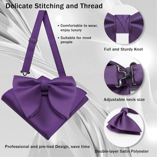 Image of Mens Bow Tie Pre Tied Oversized Bow Ties for Men Satin Bowties for Tuxedo Wedding Party Banquet