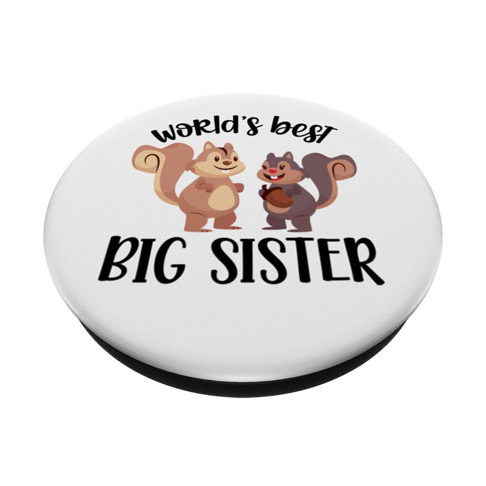 World's Best Big Sister Squirrel Girls Baby Announcement PopSockets Swappable PopGrip, Black - Image 2