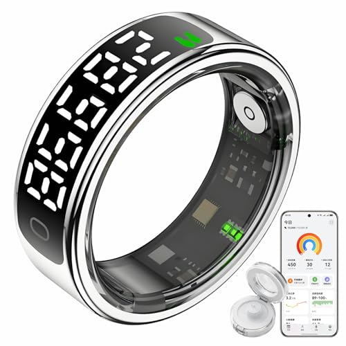 Tyqzor【新登場 & 画面表示】 スマートリング 健康管理 指輪型 活動量計 316Lステンレス製 睡眠計測 心拍数 タッチ操作 ジェスチャーコントロール 5ATM防水 5-7日間持続 軽量 スマートリング 日本語説明書付き Android/Iphone対応専用アプリ（Amazon）