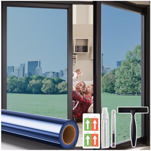 Image of Coavas One Way Privacy Window Film with 3 Tools, Blue 23.6 inchx 393.7 inch