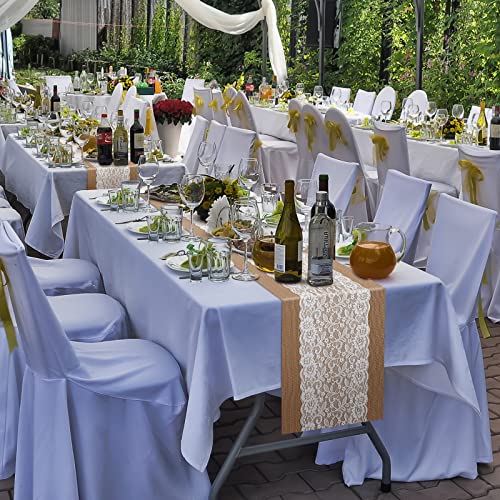 12 Pack Lace Burlap Table Runner Rustic Natural Jute Table Runner 12 X 72 Inch Farmhouse Hessian Table Cloth For Vintage Country Wedding Birthday Thanksgiving Christmas Party Table (Flower) #TOP3