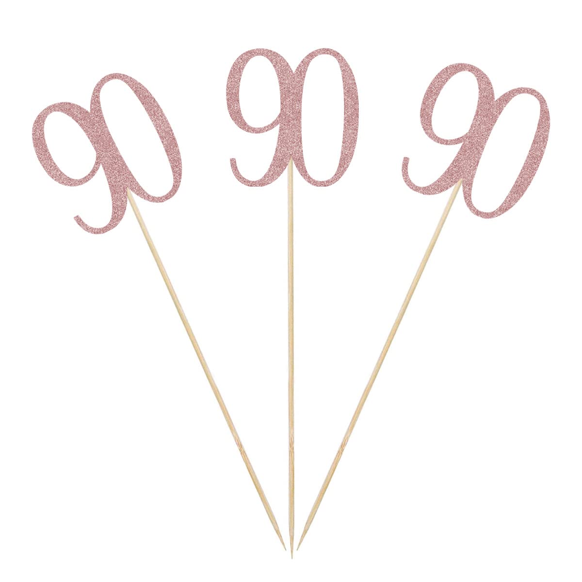 Rose Gold 90th Glitter Birthday Centerpiece Sticks, 12-Pack Number 90 Table Topper Anniversary Party Decorations
