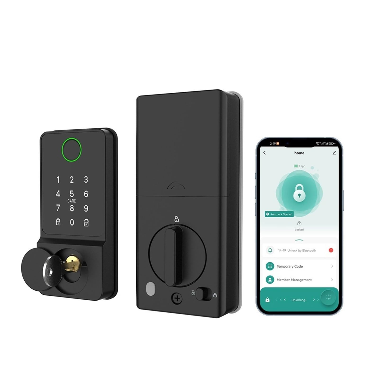 Serratura intelligente, Lucchetto impermeabile con impronta digitale e password, chiusura automatica for porte in legno, controllo Bluetooth e app
