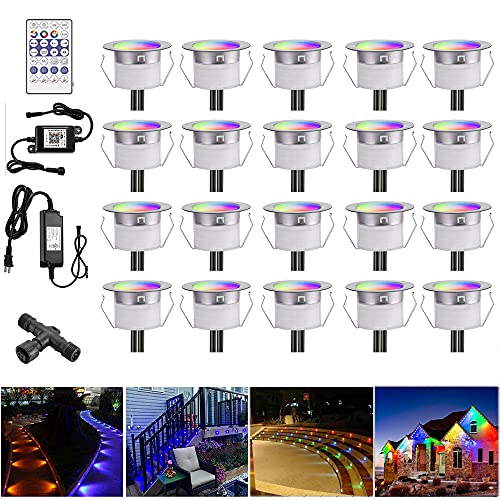 Smart Multicolor Outdoor Step Lights, Low Voltage Recessed Deck Stair Lights, 20Pcs Pixel Led Landscape Lighting Ip67 Waterproof For Patio Walkway Garden, Work With Alexa, Google Assistant #TOP21