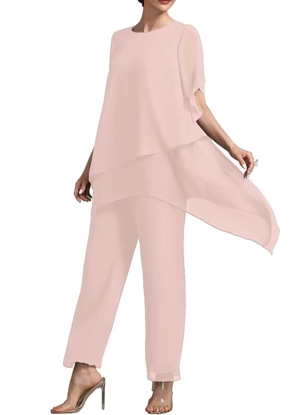 Chiffon Mother of The Bride Pant Suits 2 Pieces Pantsuits for Women with Jacket