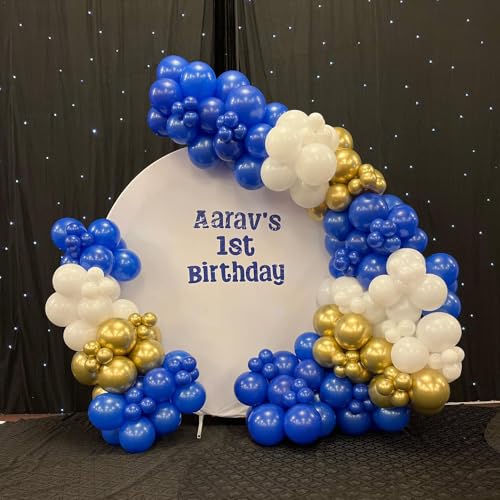 Image of Blue and Gold Balloon Arch Kit, Explosion Star Royal Dark Blue and Metallic Gold White Balloons 22 18 12 10 5 Inch Different Size Balloons for Anniversary Wedding New Year Birthday Decorations