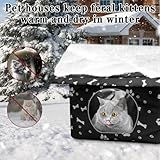 Katzenhaus Outdoor Winterfest, Katzenhöhle für Draußen, Katzenhaus Outdoor Winterfest Isoliert, mit Abnehmbarem Transparentem Vorhang, Abnehmbarem Kissen, Outdoor Katzenhaus Winterfest (Schwarz, L)