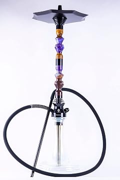 B2 Hookah Precious Cut Collection Double Purple Galaxy and Burl Wood MATCHING VASE INCLUDED
