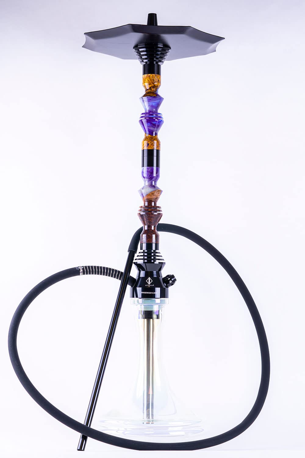 B2 Hookah Precious Cut Collection Double Purple Galaxy and Burl Wood MATCHING VASE INCLUDED