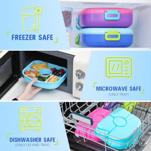 Image of Supvox Kids Lunch Box - Bento Box with 4 Compartments 1300 ML ABS and Steam Heating Compatible with School Tiffin Box for Boys Girls Leak Proof Portable Food Container (Blue)