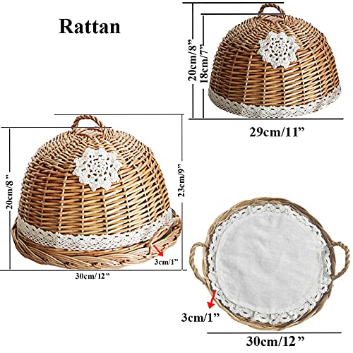 Coralpearl Rattan Wicker Woven Food Dome Lid Cover And Table Serving Tray Storage Plate Platter With Handles For Picnic Party Bread Cake Pizza Dry Fruit Dessert Indoor Outdoor (Brown) #TOP1