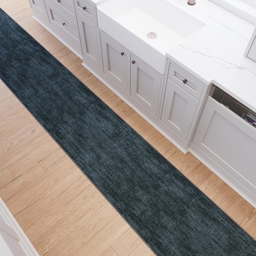 Ottomanson Runner Rug 2'7" x 8' – Soft Non-Slip Rug, Quick Dry Low Pile Carpet for Entryway, Kitchen, Hallway & Narrow Indoor Spaces, Solid Charcoal Navy