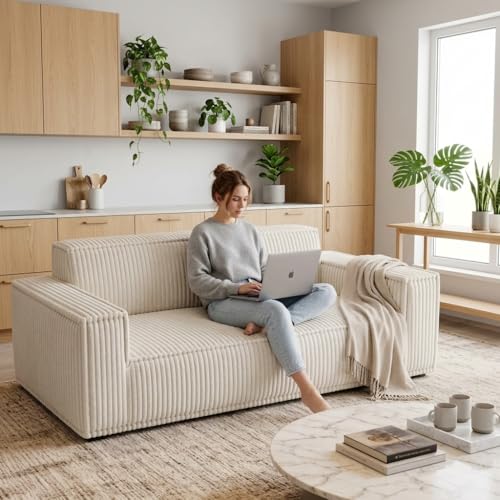 Yihomfy Canapé 2 Places Velours côtelé, Modulaire en Corduroy, Canapé Salon, Sofa avec Coussins Double Couche, avec Accoudoirs Et Dossier RembourréEs...