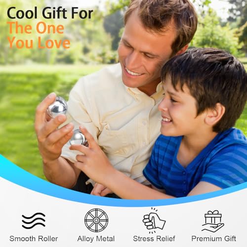Image of Fidget Hand Roller Metal Stress Ball Finger Anxiety Relief Fidget Spinner Toy for Kid Adult, Handheld Fingertip Gyro Kinetic Toy Stocking Stuffer Birthday Valentine Gift - Silver