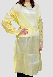 Case of 100 Yellow Disposable Isolation Gowns, Extra-Large (XL), Wrap Around with Long Waste Ties, Quick Removal Perforated Neck Back