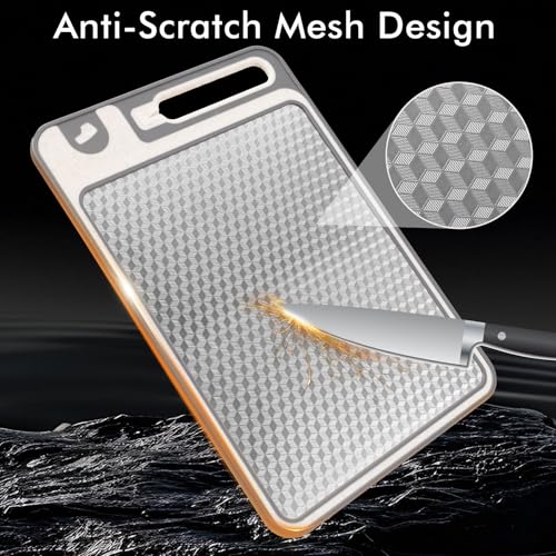 Cutting Board for Kitchen Double Sided 304 Stainless Steel & Plastic Chopping Boards for Meat Vegetables, Scratch Resistant Mesh Design,BPA Free Large Chopping Board with Knife Sharpener 36.9 * 25 CM - Image 4