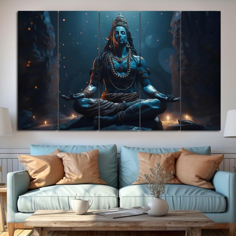 Image of Maxstone Adiyogi Shiva Shiv Meditating Wall Painting for Living Room, Bedroom, Office, Hotels,Drawing Room Wooden Framed Digital Painting (30x60 inch) M1401