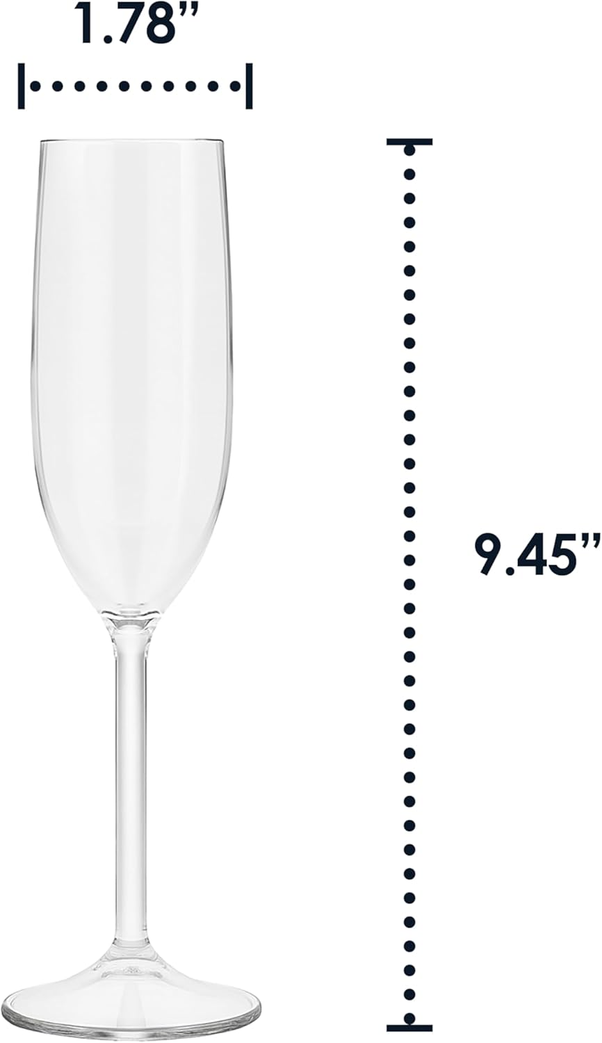 Tritan Champagne Flutes Set of 6 (6oz), Unbreakable Plastic Champagne Glasses, Wedding Champagne Flutes - Image 6