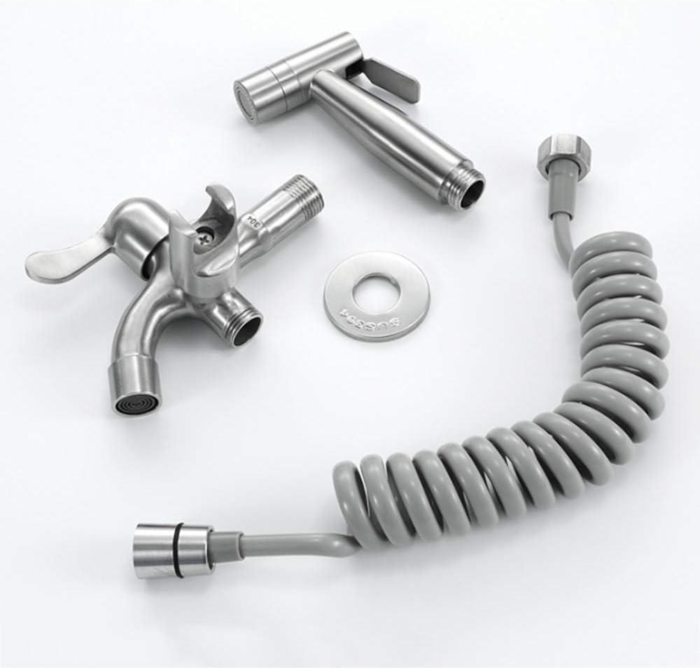 Bidet Sprayer with Two Water Flow Modes Stainless Steel Portable Cloth Diaper Washer Shower Sprayer Set Wall Mounted Bathroom Shower Bidet Tap for Personal Hygiene, Floor Cleaning