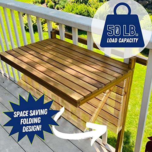 Patio Wise Outdoor Folding Balcony Table, Foldable Acacia Wood Deck Bar, Portable Apartment, Balcony, Railing, & Porch Furniture, 27-Inches W X 15 3/4-Inches D X 31.97-Inches H, Teak #TOP4