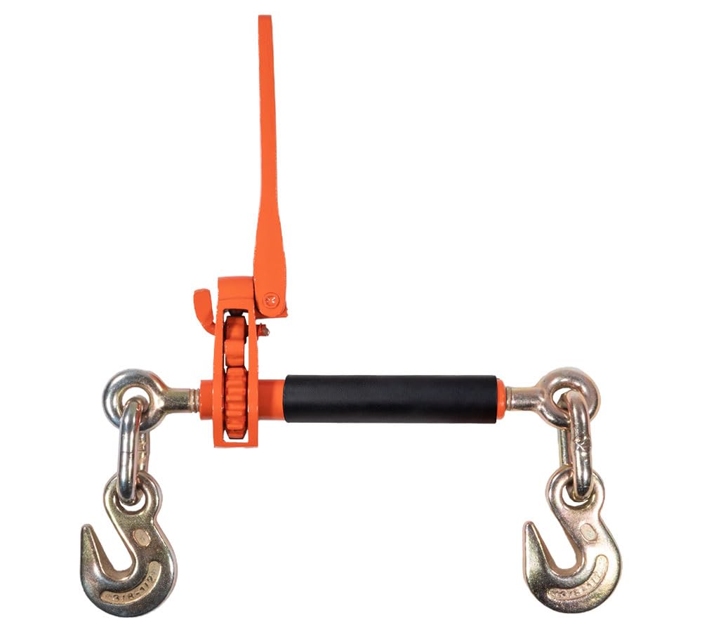3/8" - 1/2" Hi-Viz Orange Quick Folding Handle Ratchet Load Binder with Grab Hook 12,000 lbs WLL | Tie Down Hauling Chain Binders for Flatbed Truck Trailer