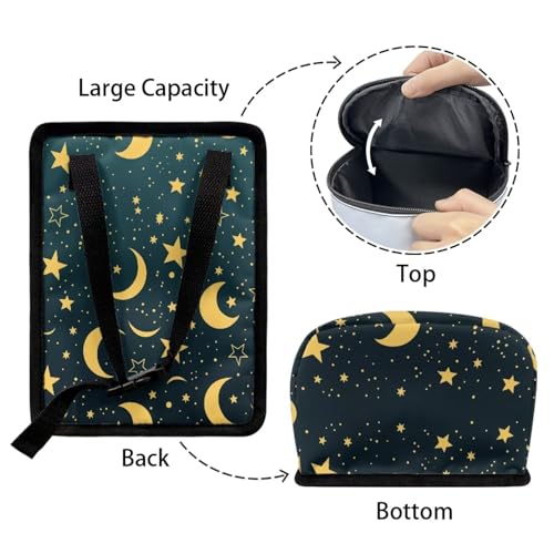 Image of Car Trash Can with Lid Storage Pockets for Disposable Garbage Bag, Multipurpose Collapsible Car Organizer, Moon Star Print