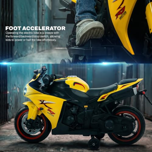 Image of Baybee R7 Baby Electric Bike for Kids with Foot Acceleration | Rechargeable Ride on Baby Bike with LED Lights & Music | Toddler Battery Operated Bike for Kids to Drive 1 to 3 Years Boys Girls (Yellow)