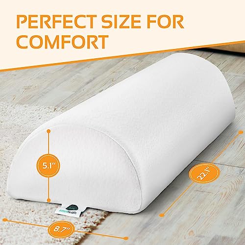 AllSett Health Large Half Moon Bolster Pillow for Legs, Knees, Lower Back and Head, Lumbar Support Pillow for Bed, Sleeping | Semi Roll for Ankle and Foot Comfort - Machine Washable Cover, White - Thumbnail 5