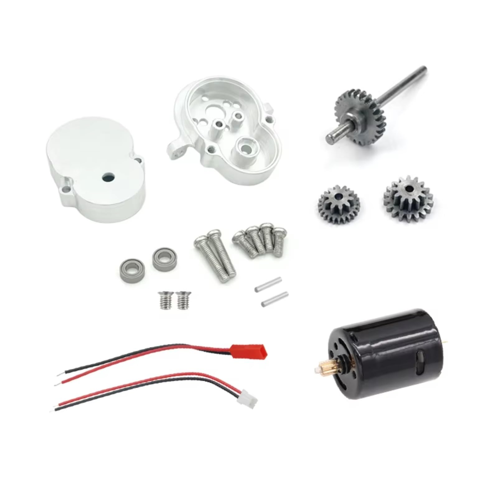 RC Car Accessories for WPL D12 D42 1/10 1pcs Metal Transmission Gearbox with 370 Motor & Steel Gear RC Car Upgrade Parts Accessories Upgrade Replacement Use(Silver)