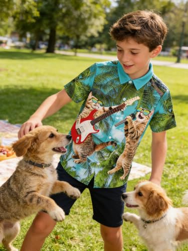 Image of uideazone Boys Novelty Print Short Sleeve Button Down Hawaiian Shirt 5-14Y