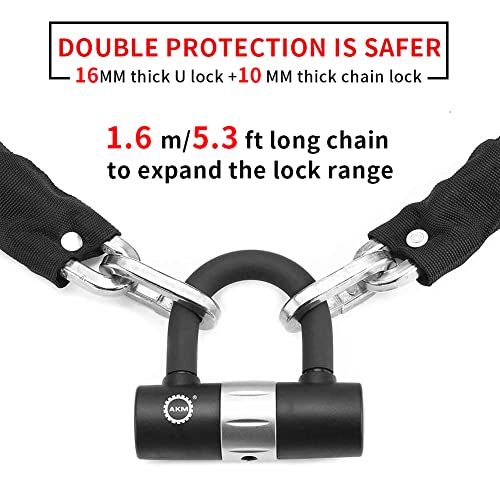 Akm Motorcycle Chain Lock 160Cm/5.3Ft Heavy Duty Bike Chain Lock Anti-Theft Durable 10Mm Thick Security Bicycle Chain Lock With 4Keys 16Mm U Lock Disc Lock For Moped,Scooter,Motorcycles #TOP4