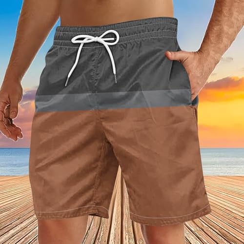 Ctreela Mens Boho Print Beach Shorts Above Knee Swimming Trunks Fashion Color Block Casual Cruise Shorts with Elastic Waist3