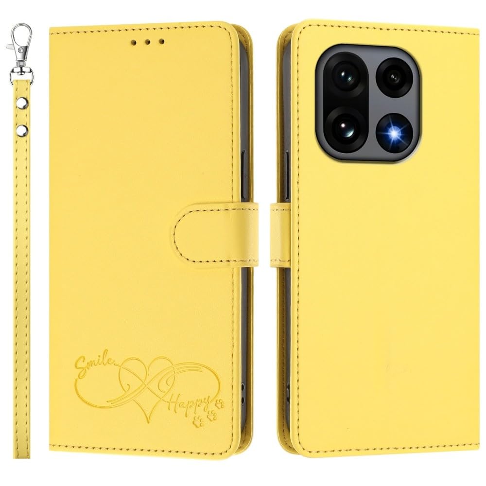 Generic Étui compatible avec Oppo Find X3 Lite (couleur : jaune), portefeuille en cuir, étui à rabat magnétique, housse de conception unie