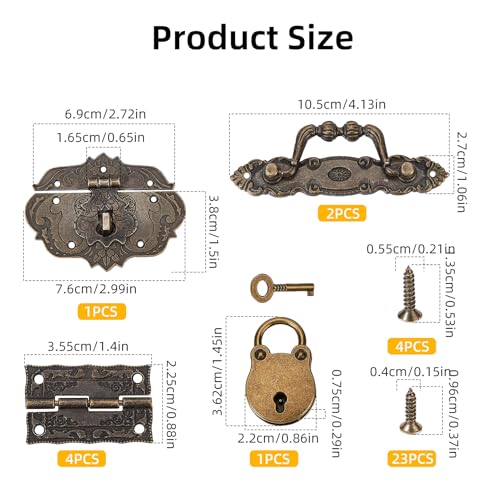 NICENEEDED 1 Set Jewelry Box Hinges Hasp Catch Handles Lock, Retro Engraved Decorative Hardware Kit with Screws - Image 2